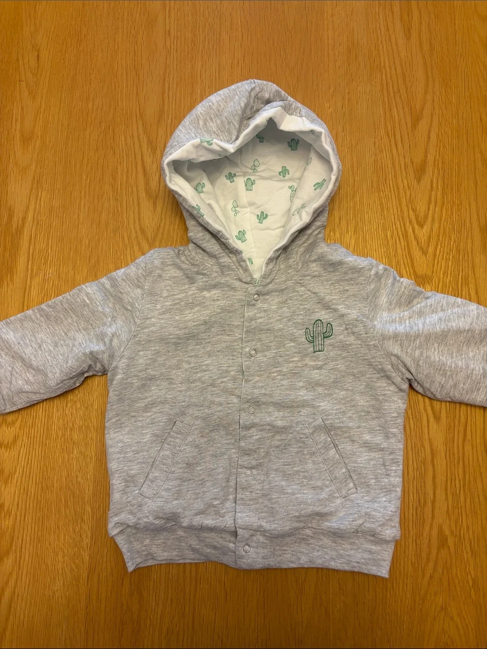 Absorba Gray Hoodie Jacket & White Cactus Print Footed Onesie - aged 18months